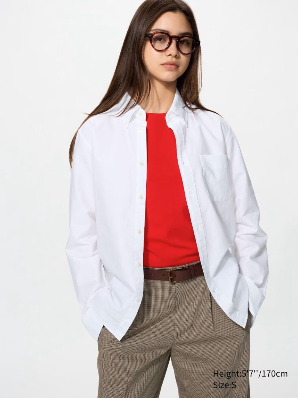 Uniqlo Washed Oxford Slim Fit Shirt Off White Long Sleeve Button Down Women L XL